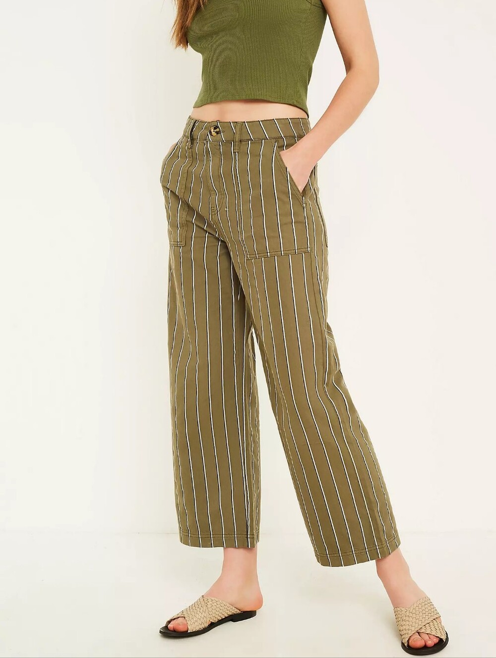 Urban Outfitters | Khaki Stripe Twill Trousers